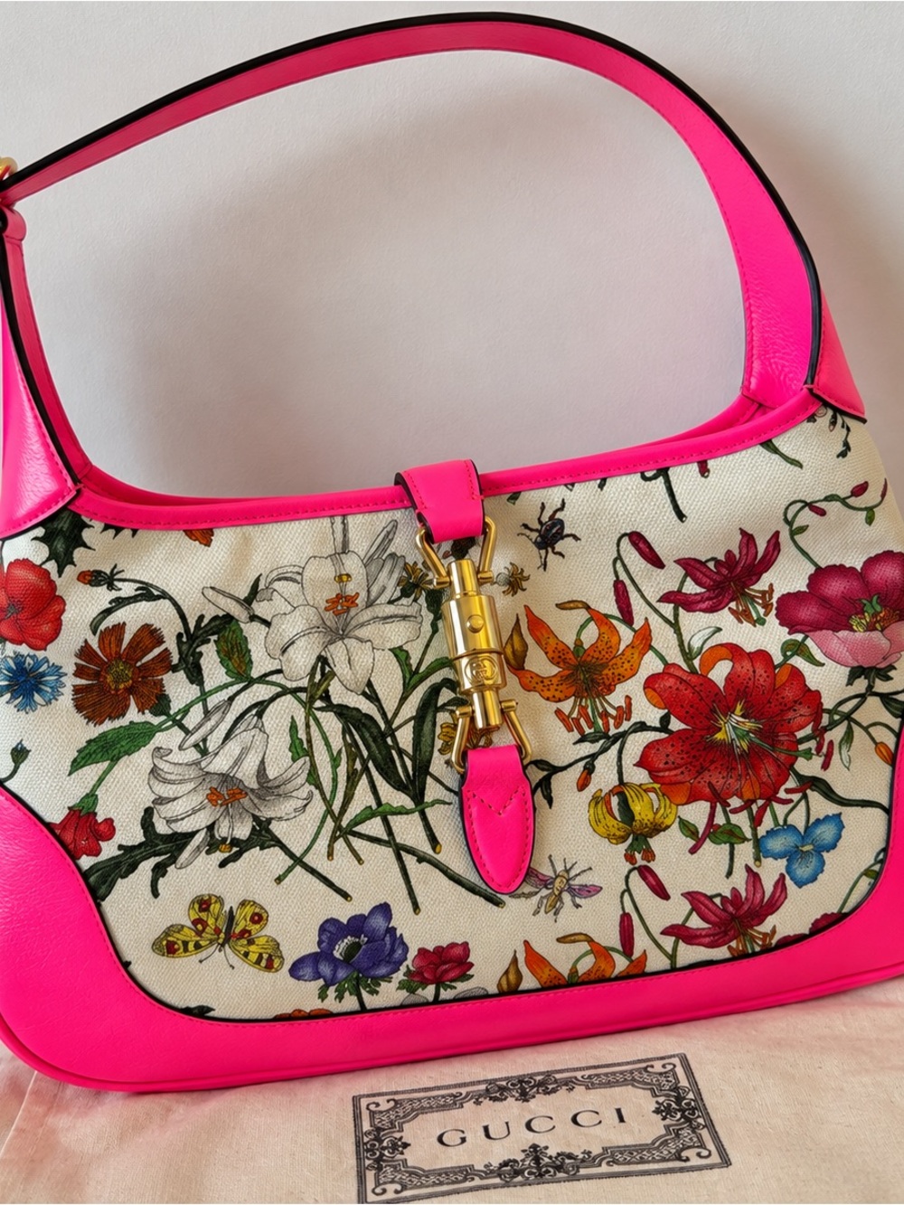 Gucci Pink Floral Canvas Shoulder Bag